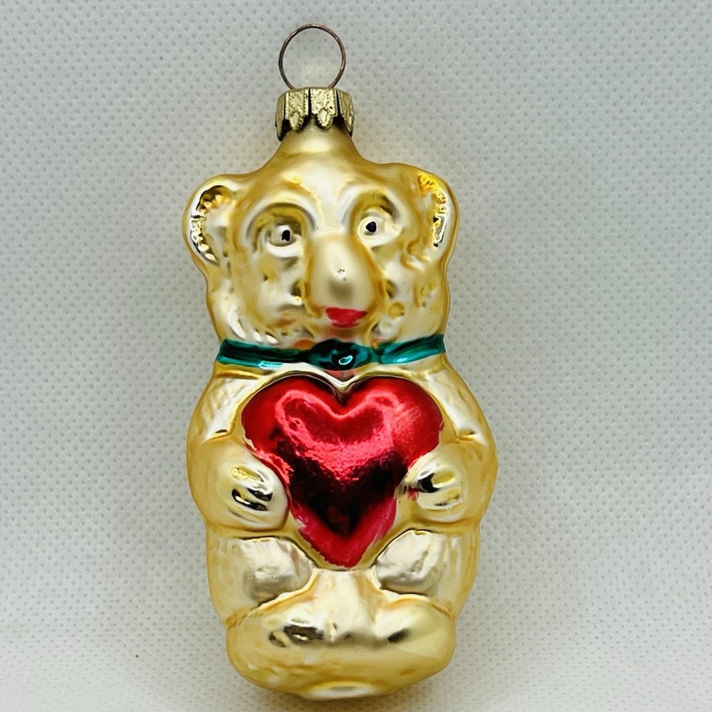 Vintage Blown Glass Monkey Holding Heart Animal Ornament 3"‎ Germany Christmas